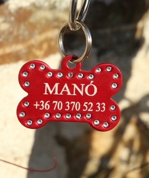 Dog tag de metal personalizada em forma de osso Swarovski