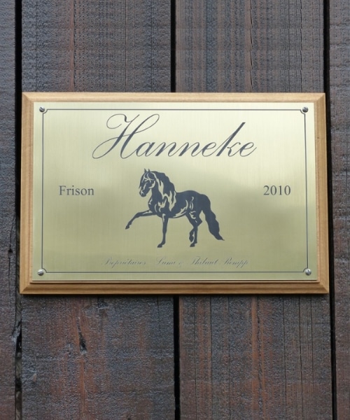 Gold plated personalized wooden stable plate